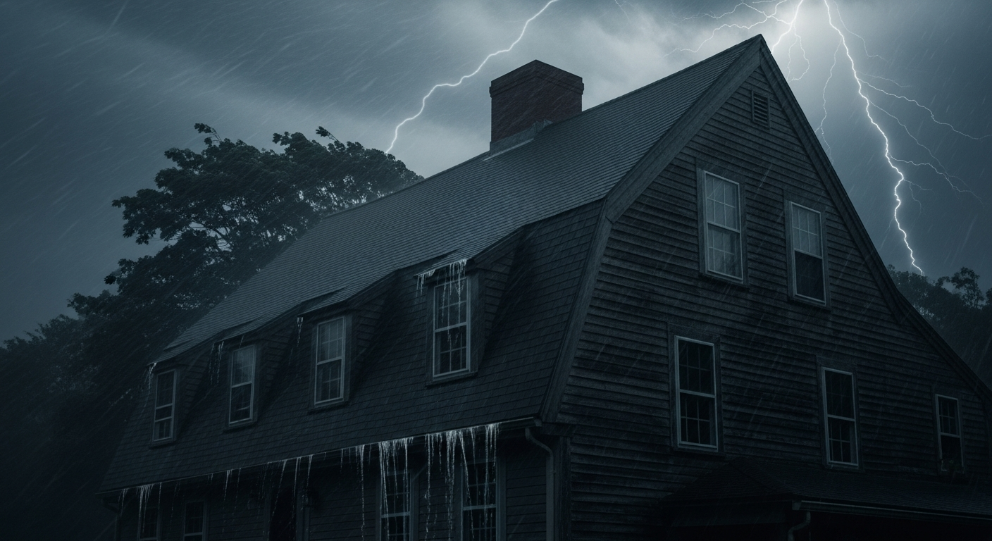 Storm darkened MA colonial roof